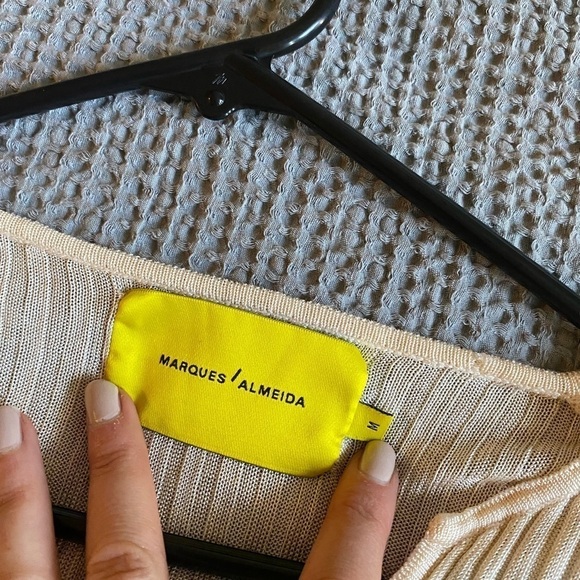 Marques / Almeida Women’s Ribbed Knit Cardigan Ivory Size M Clasp Closure - Picture 7 of 11